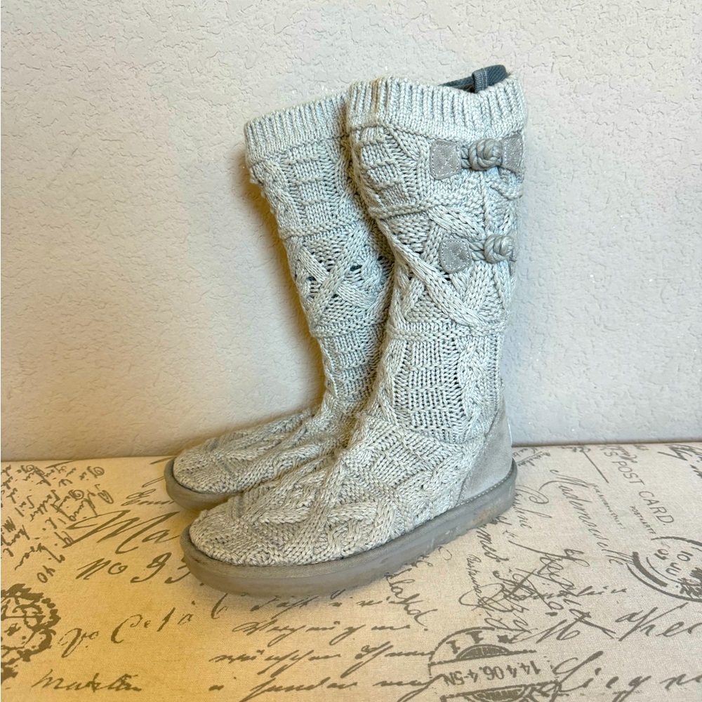 Womens UGG® Classic Cabled Knit Boot - Gray